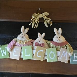 Easter Bunny Welcome Door Hanging - Pastel Green & Pink